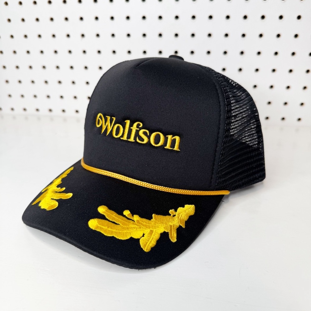 Embroidered Black‎ and Gold Trucker Hat w/ Wolfson Type